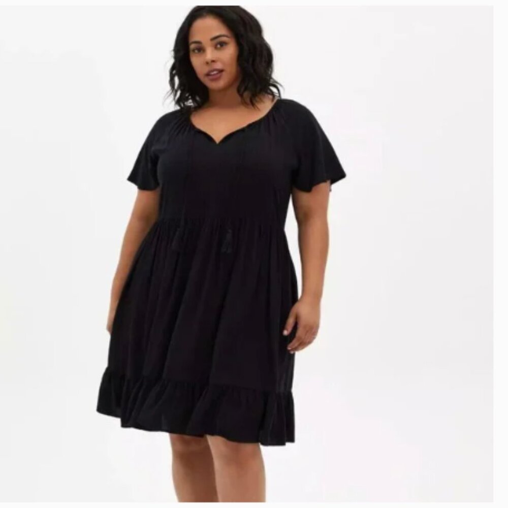 TORRID Black Crosshatch Tiered Babydoll Dress (821)